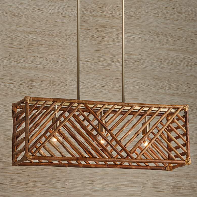 Image 1 Soleil 35 1/2" Wide Matte Brass 3-Light Linear Pendant
