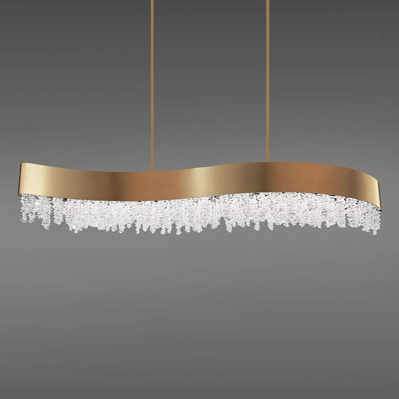 Image 1 Soleil 48" Wide Aged Brass Clear Crystal 1-Light Linear Pendant