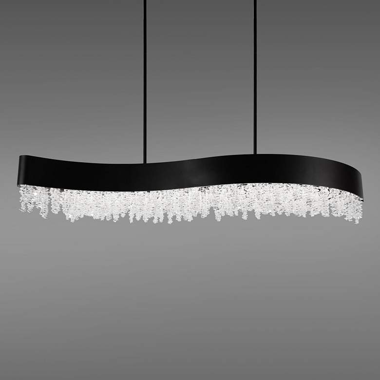 Image 1 Soleil 48 inch Wide Black Clear Crystal 1-Light Linear Pendant