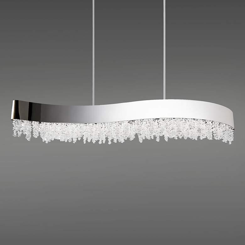 Image 1 Soleil 48" Wide Pol. Nickel Crystal 1-Lt Linear Pendant