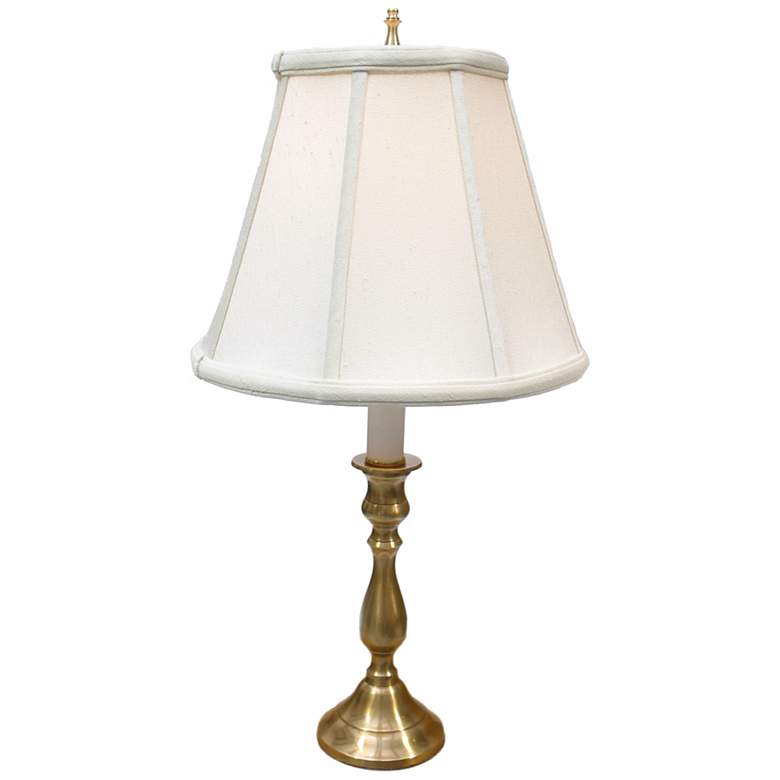 Image 2 Solid Brass and Silk Shade 19 inch High Candlestick Accent Table Lamp