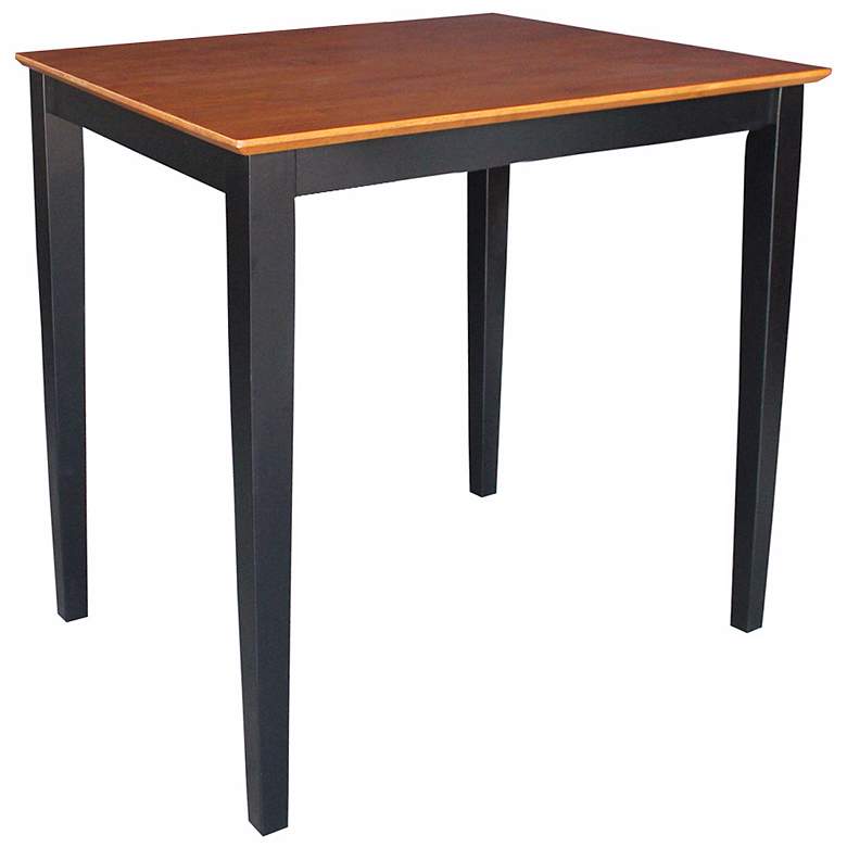 Image 1 Solid Wood 36 inch High Shaker Leg Black and Cherry Wood Table