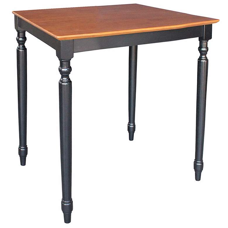 Image 1 Solid Wood 36 inch High Turned Leg Black and Cherry Wood Table