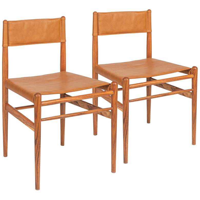Image 1 Solid Wood and Leather Dining Chair, Set of 2