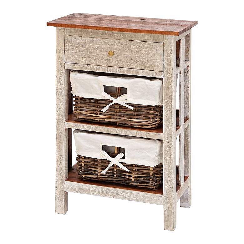 Image 1 Solid Wood and Rattan 3-Drawer Accent Table