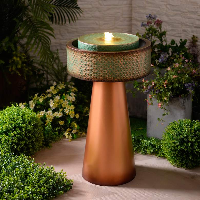 Image 1 Solidad 31 1/2 inchH Copper and Green Tiered LED Floor Fountain