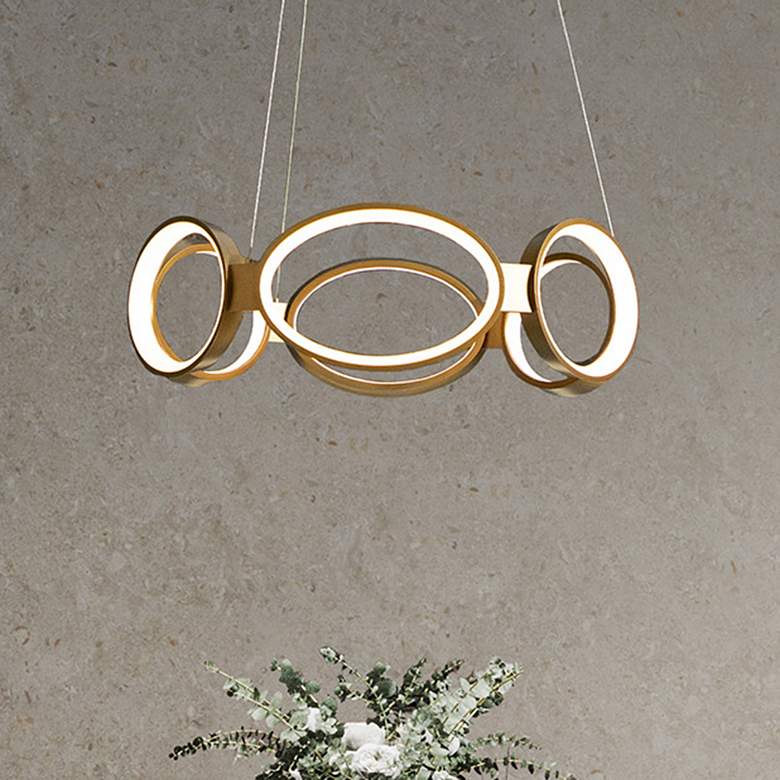 Image 1 Solitaire 8"H x 26.63"W 6-Light Chandelier in Aged Brass
