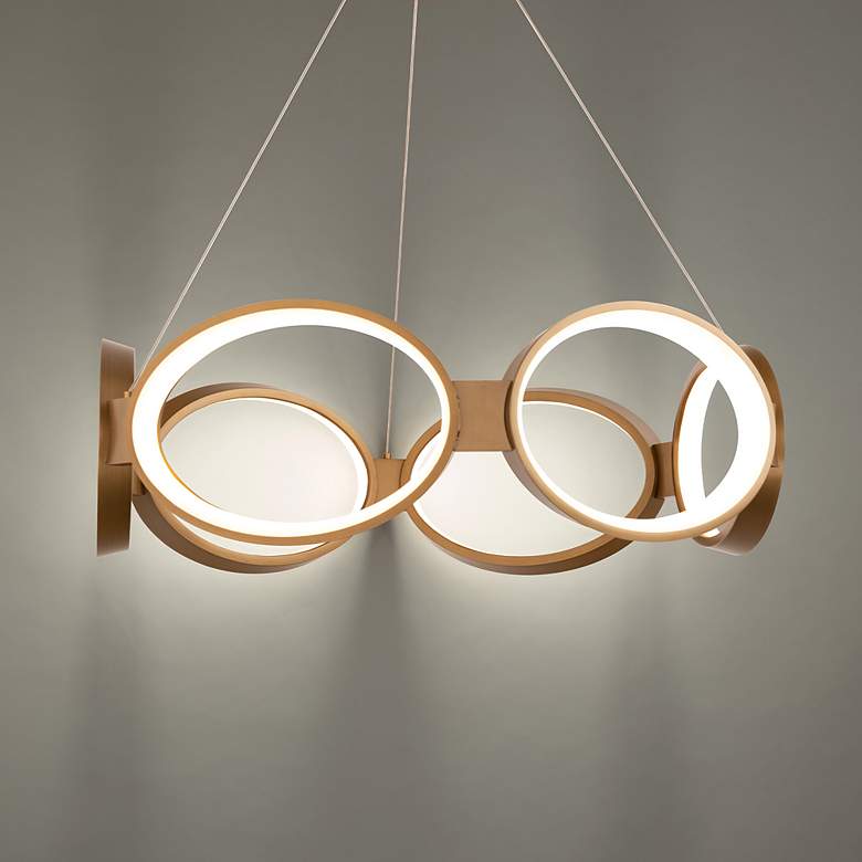 Image 4 Solitaire 8"H x 26.63"W 6-Light Chandelier in Aged Brass more views