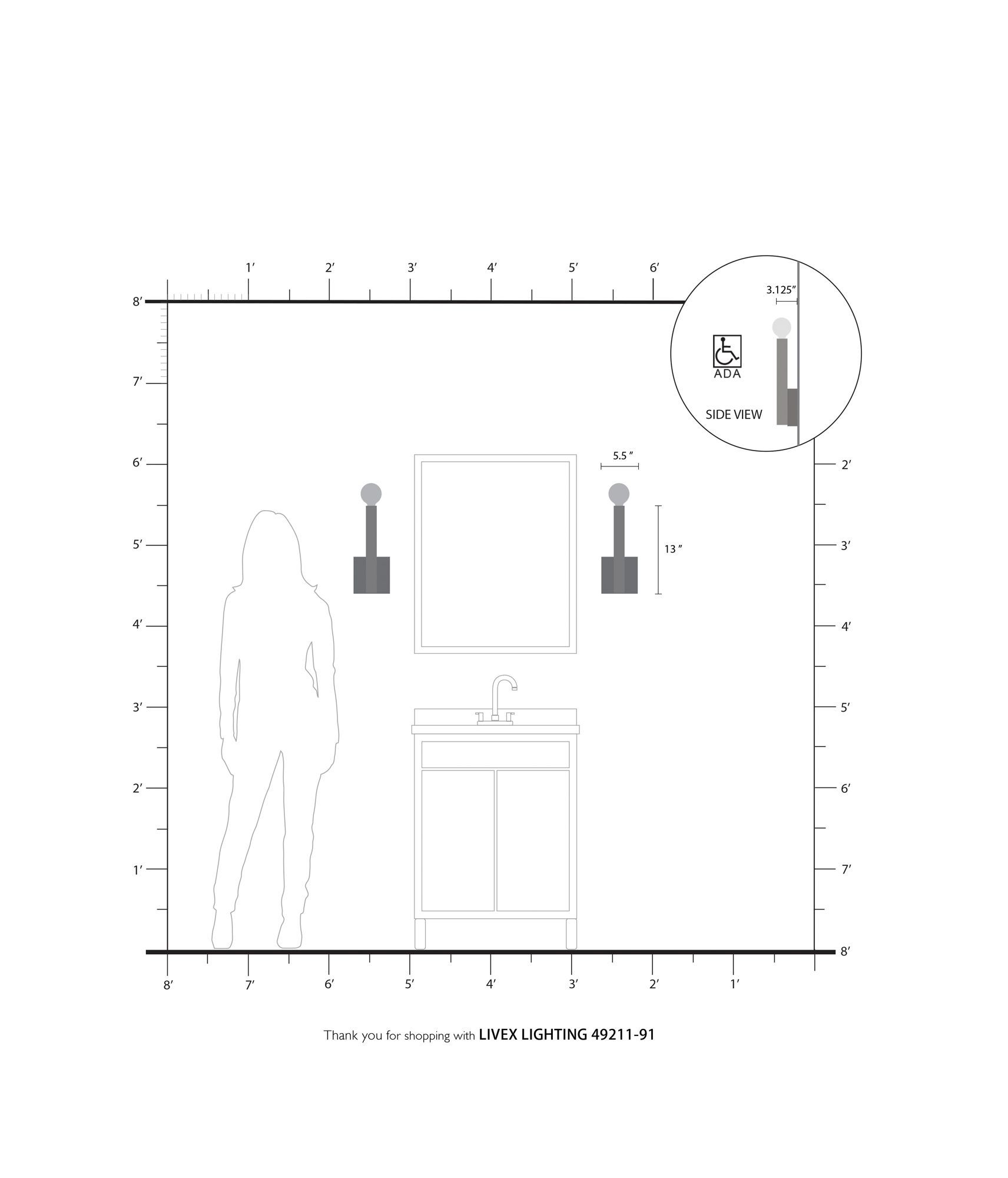 Solna 1 Light Brushed Nickel ADA Wall Sconce