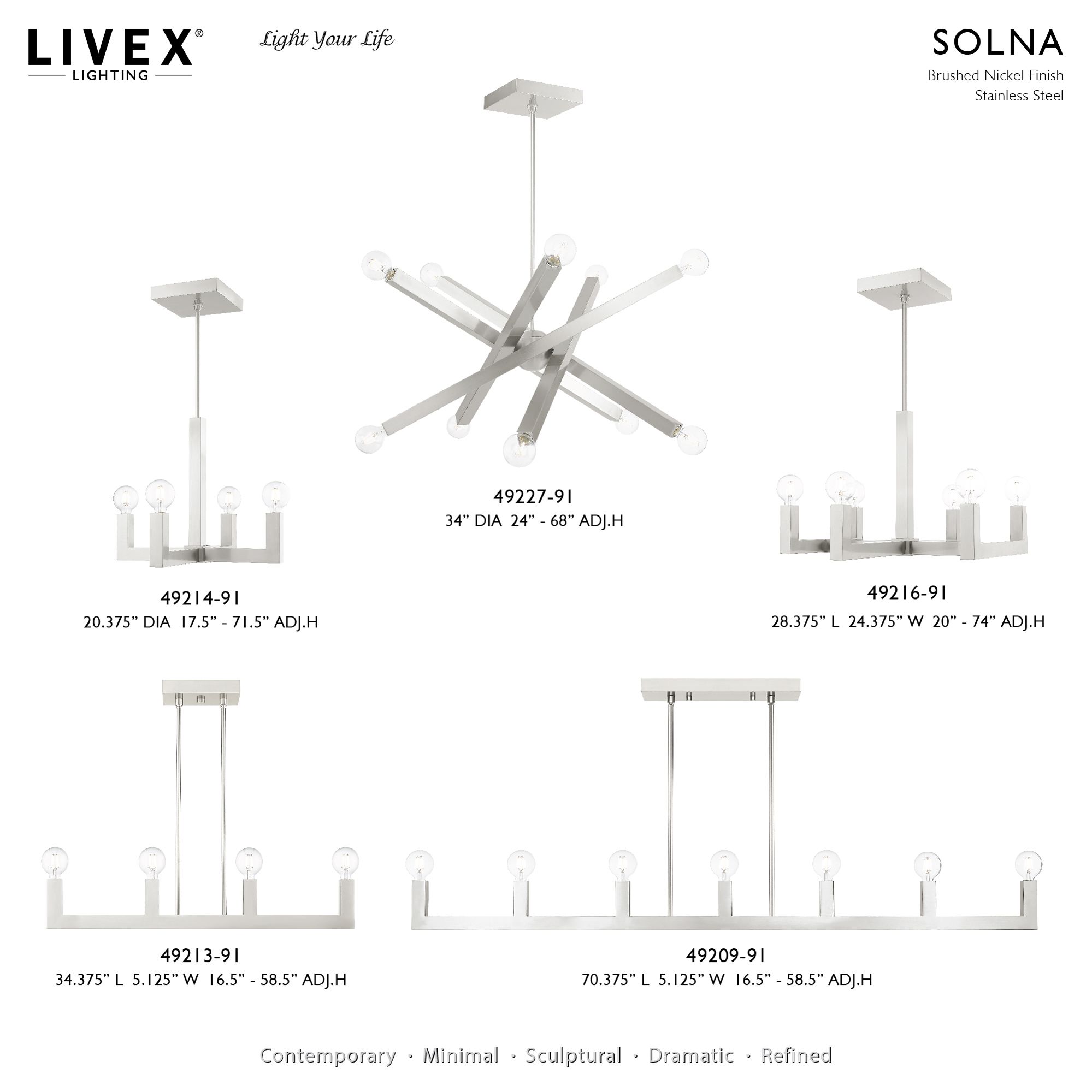 Solna 10 Light Brushed Nickel Chandelier