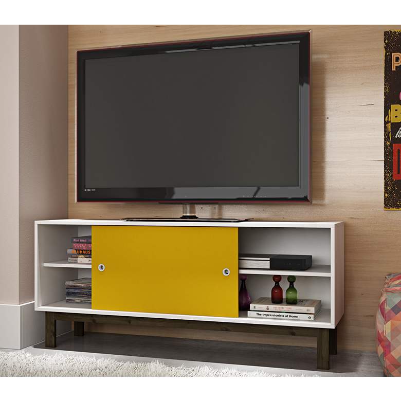 Image 1 Solna 53 1/4 inch Wide White and Yellow 1-Door Modern TV Stand