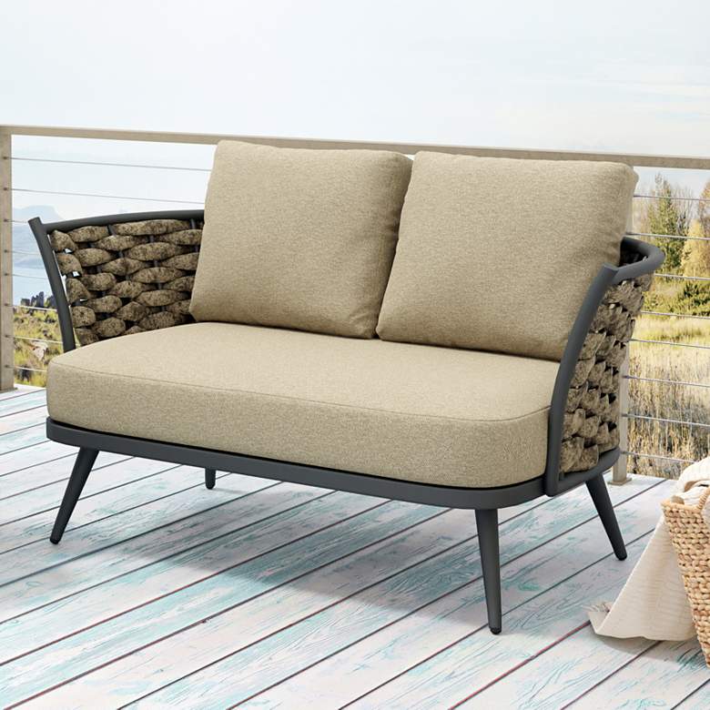 Image 2 Solna 55 1/2 inch Wide Taupe Aluminum Outdoor Loveseat