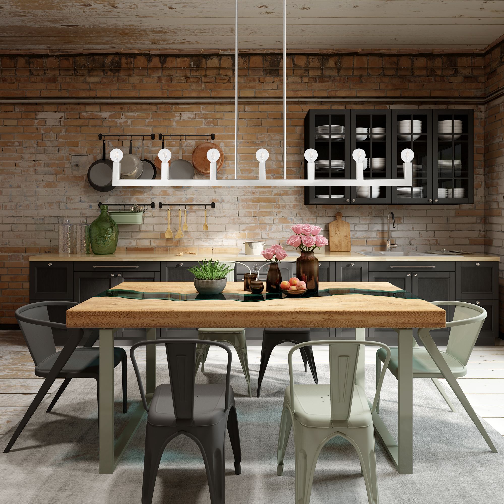 Solna 7 Light Brushed Nickel Linear Chandelier