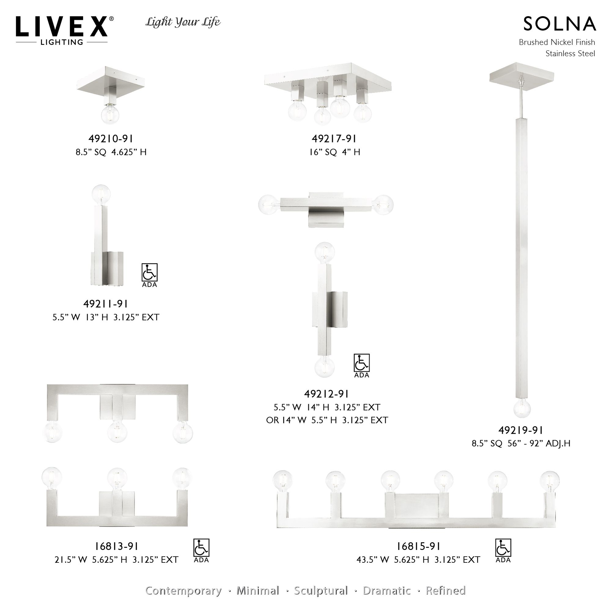 Solna 7 Light Brushed Nickel Linear Chandelier