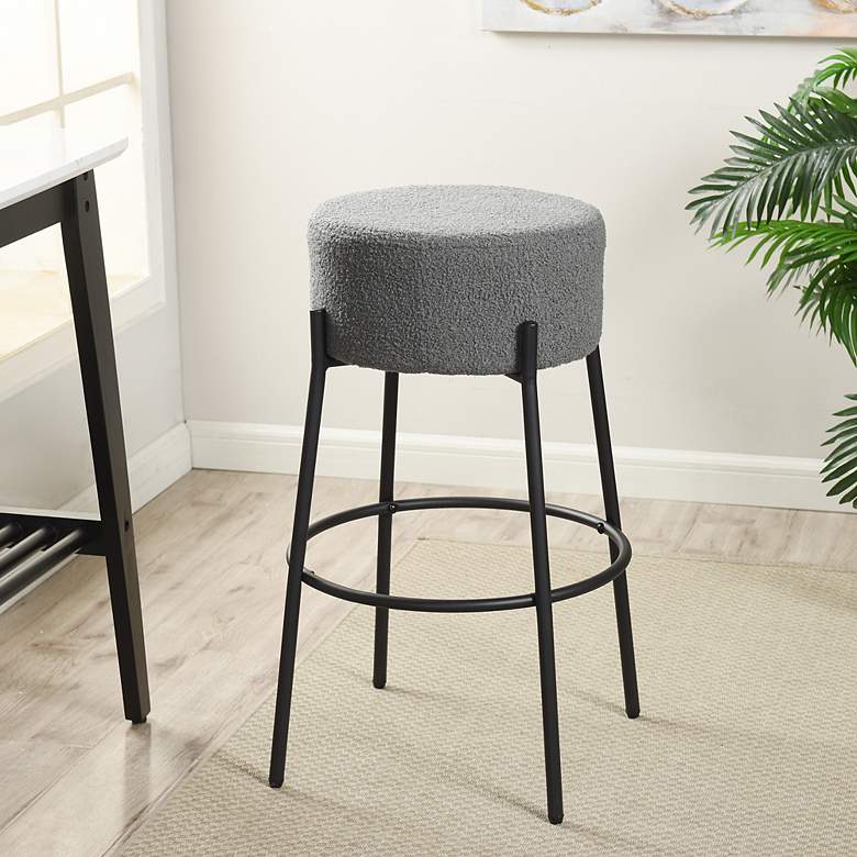Image 1 Soloist 29" High Slate Grey Boucle Upholstered Bar Stool
