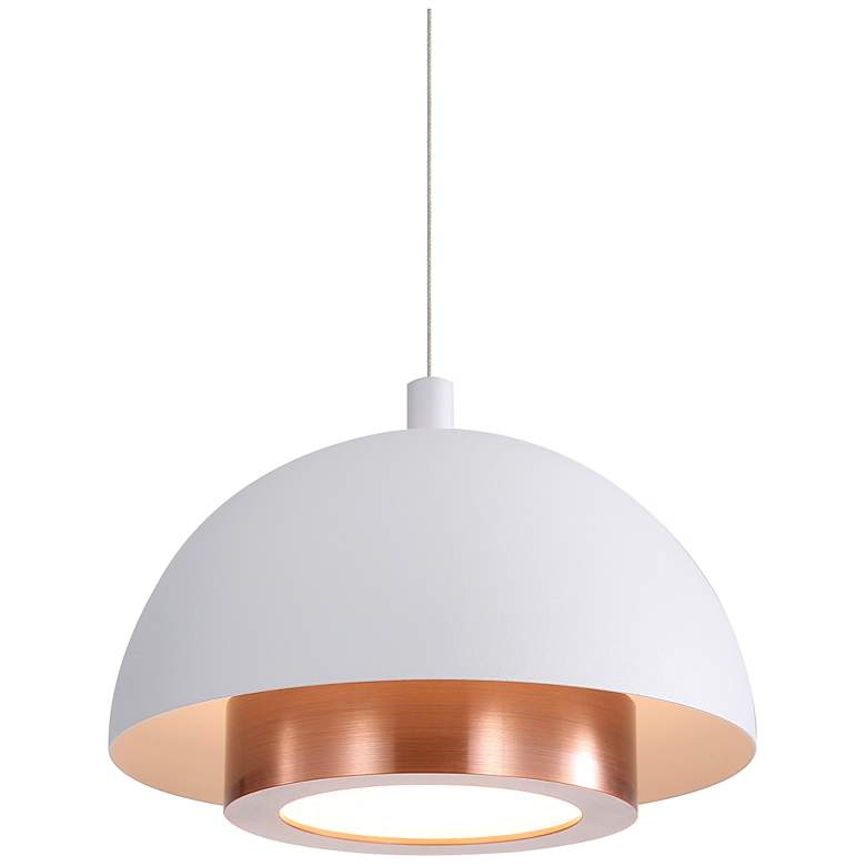 Image 2 Solsken 12" LED Pendant in Sand White with Aged Copper more views