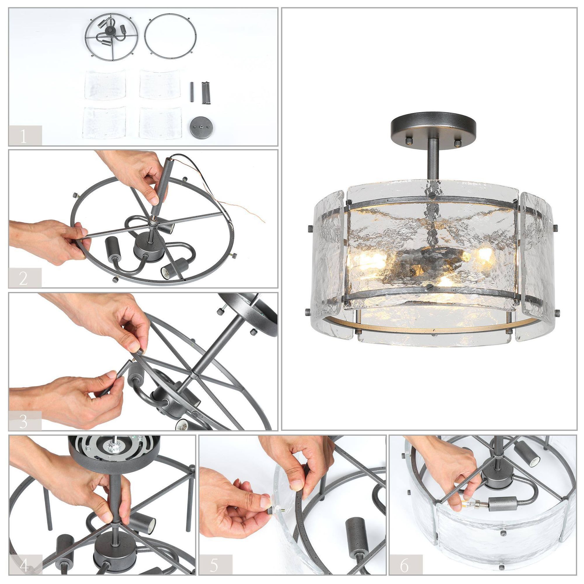 Image 4 Solstice 13 3/4" 3-Light Drum Glass Semi-Flush Mount more views