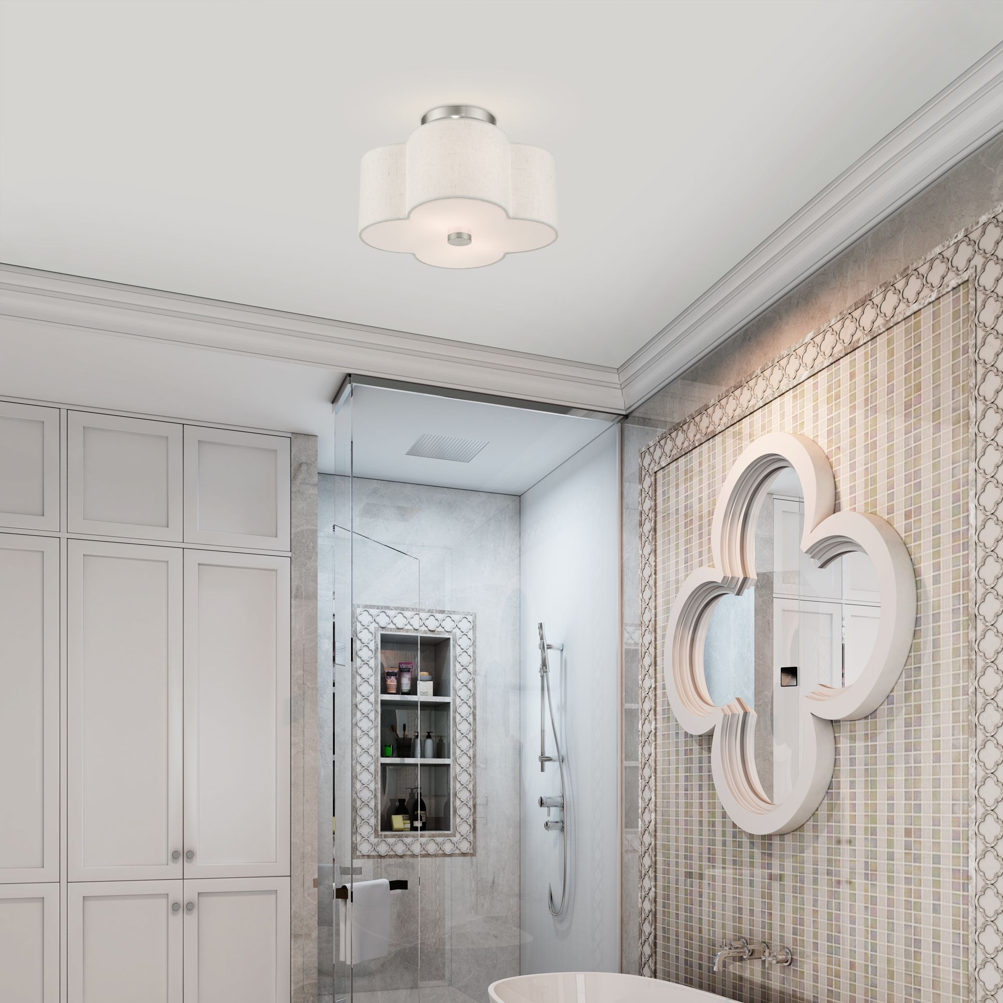 Solstice 13" Wide Brushed Nickel Quatrefoil Ceiling Light in scene