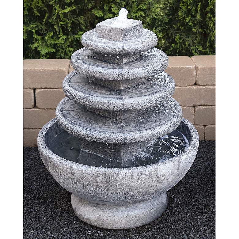 Image 1 Solstice 28 1/2" High Trevia Graystone LED Outdoor Fountain