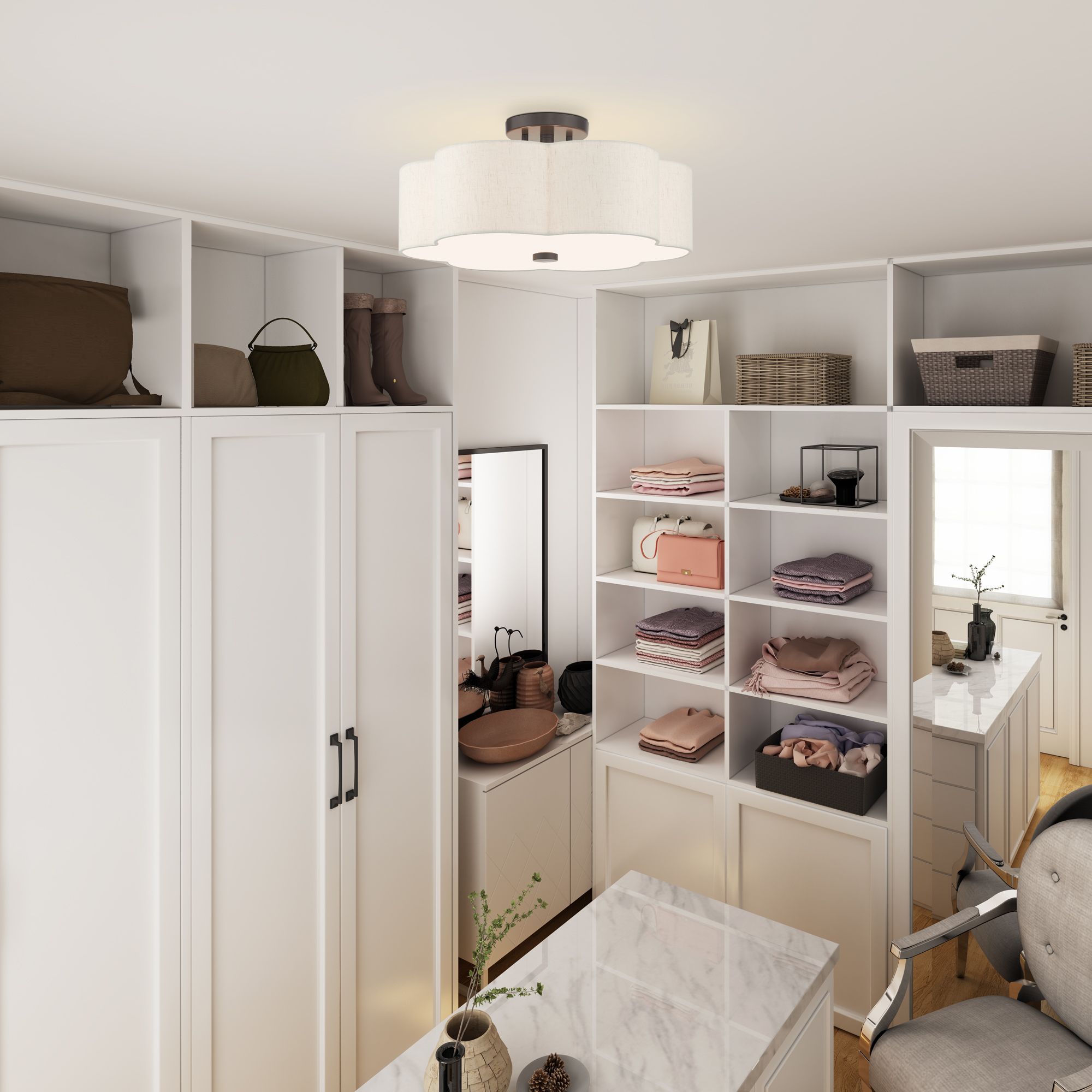 Solstice 3 Light English Bronze Semi Flush in scene