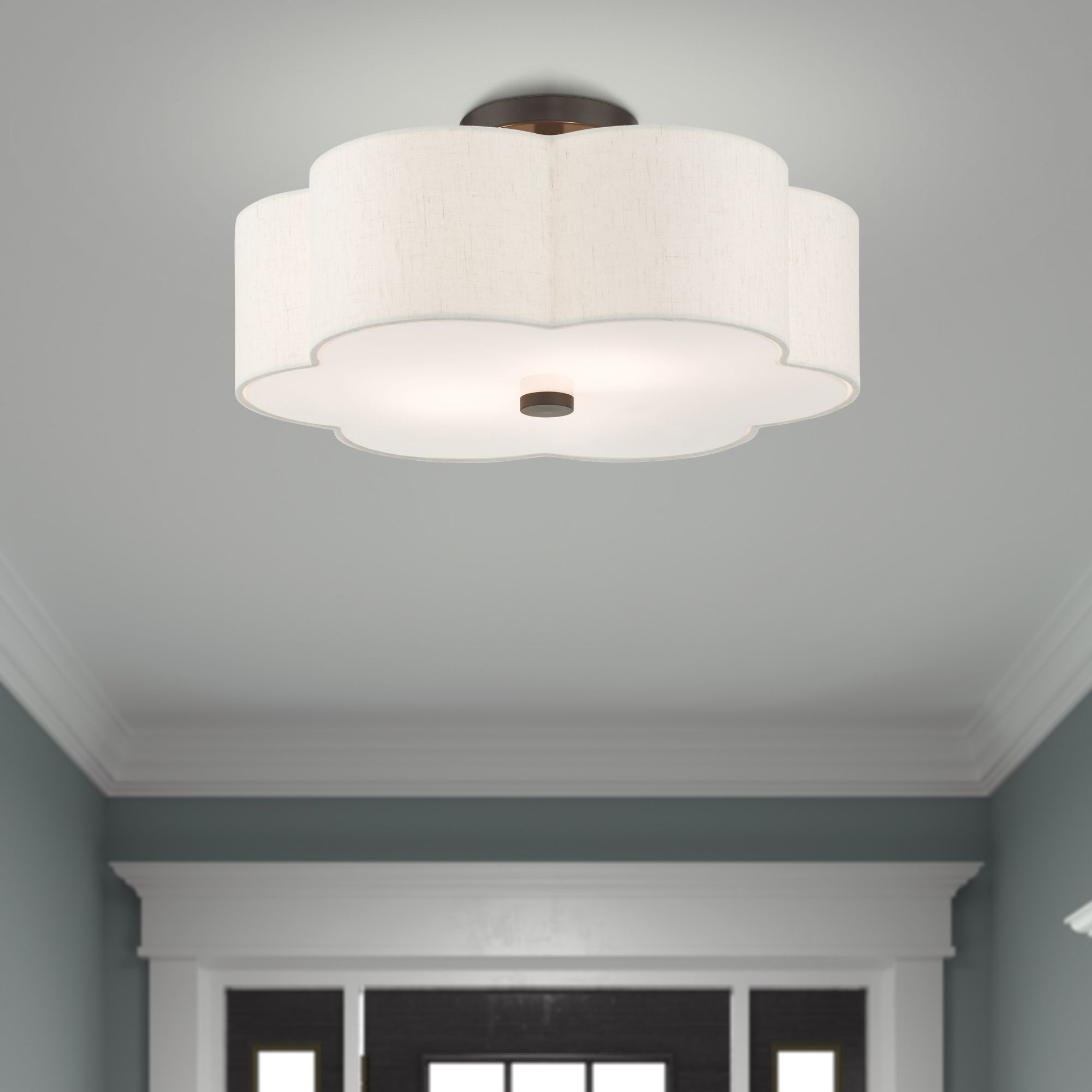 Solstice 3 Light English Bronze Semi Flush in scene
