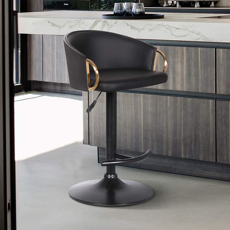 Image 1 Solstice Black Faux Leather Adjustable Swivel Bar Stool