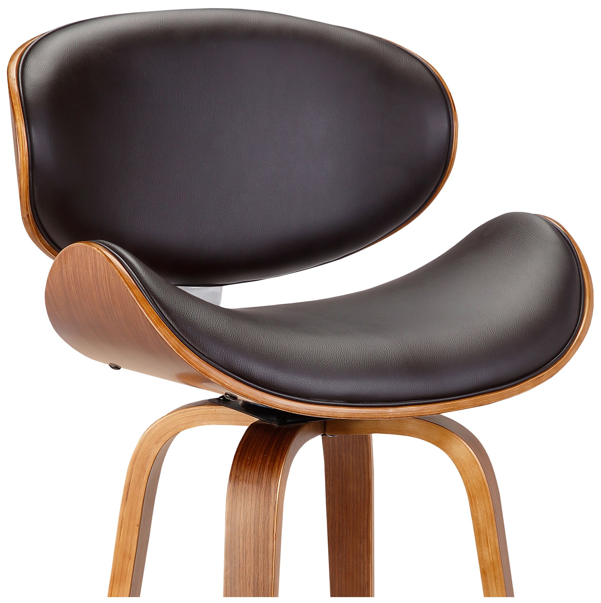 Image 5 Solvang 26 in. Swivel Barstool in Brown Faux Leather and Walnut Wood more views