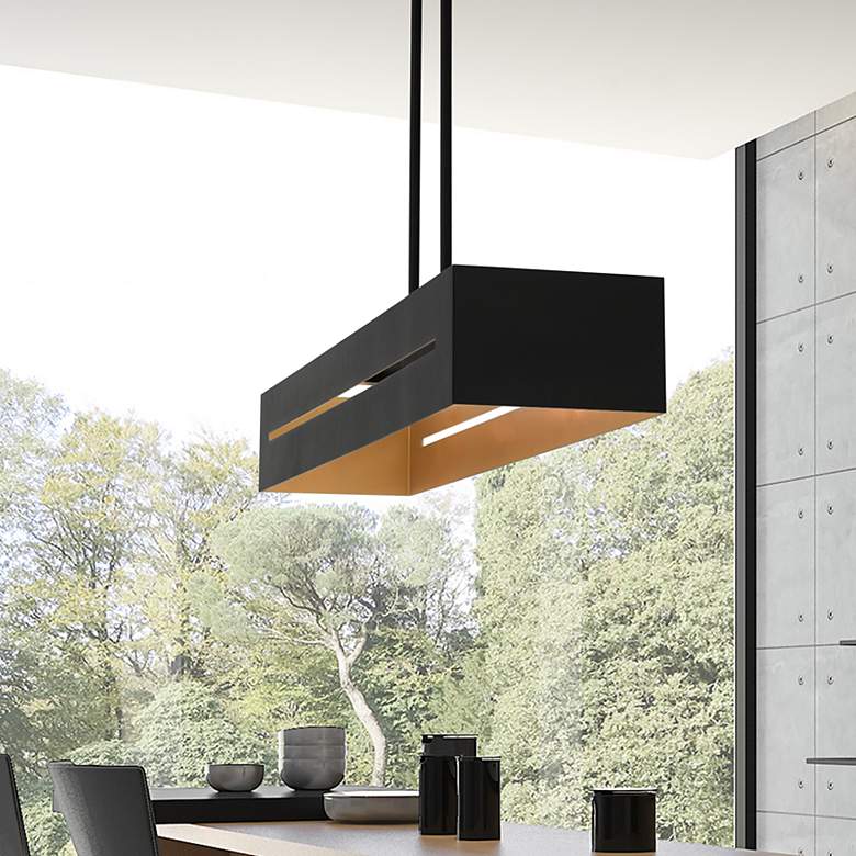 Image 1 Soma 4 Light Textured Black with Brushed Nickel Accents Linear Chandelier