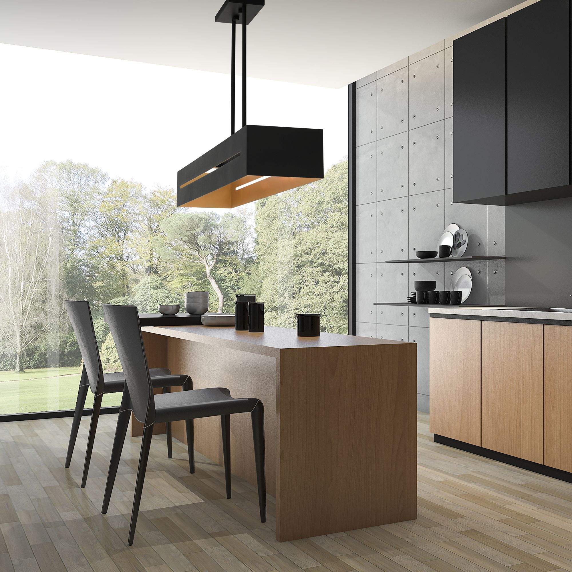 Soma 4 Light Textured Black with Brushed Nickel Accents Linear Chandelier