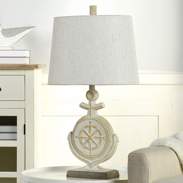 Image 1 Somerland Weathered Ivory Finish Anchor and Nautical Compass Table Lamp