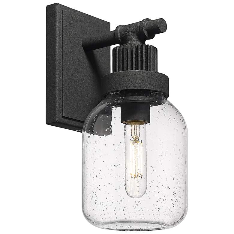 Image 1 Somers 12.38" High Textured Black Sconce With Seedy Glass Shade
