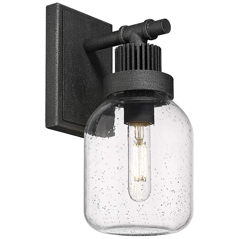 Image 1 Somers 12.38" High Weathered Zinc Sconce With Seedy Glass Shade