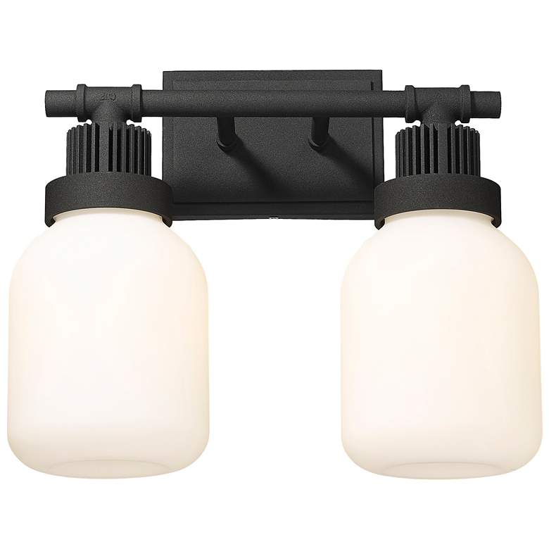 Image 1 Somers 14.75 inch Wide 2 Light Textured Black Bath Light With Matte White 