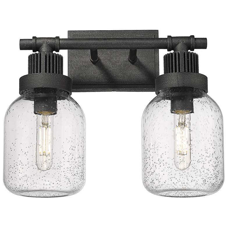 Image 1 Somers 14.75" Wide 2 Light Weathered Zinc Bath Light With Seedy Glass
