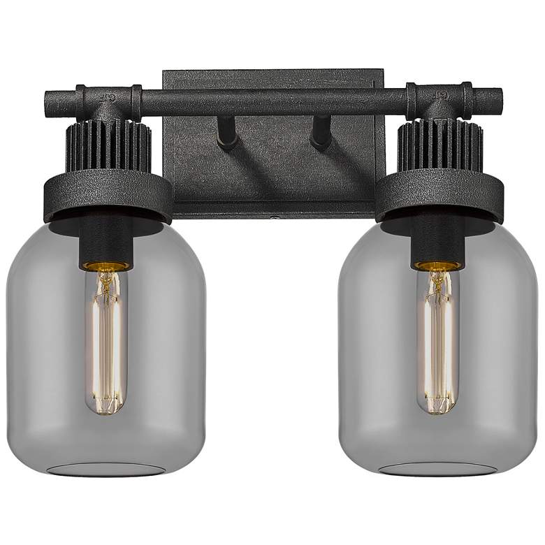 Image 1 Somers 14.75"W 2 Light Weathered Zinc Bath Light With Plated Smoke Sha