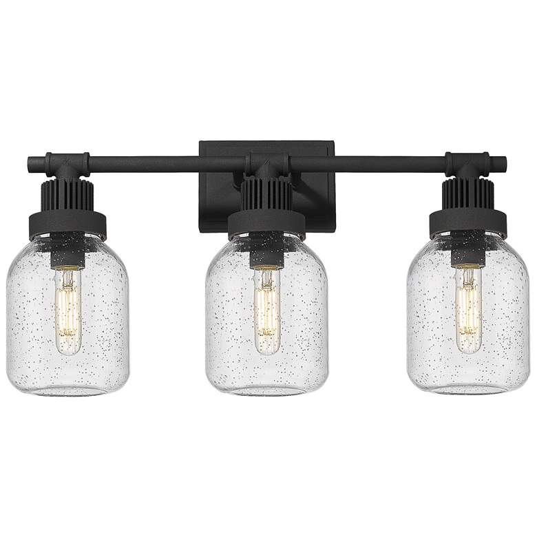 Image 1 Somers 24" Wide 3 Light Textured Black Bath Light With Seedy Glass Sha