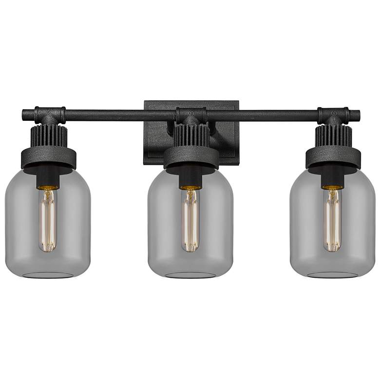 Image 1 Somers 24" Wide 3 Light Weathered Zinc Bath Light With Plated Smoke Sh