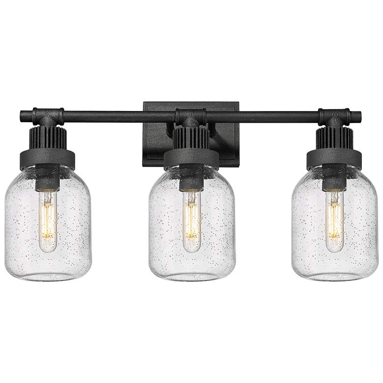 Image 1 Somers 24" Wide 3 Light Weathered Zinc Bath Light With Seedy Glass Sha