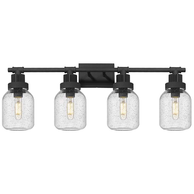Image 1 Somers 33.25" Wide 4 Light Textured Black Bath Light With Seedy Glass