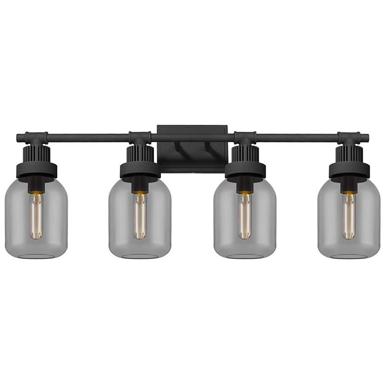 Image 1 Somers 33.25"W 4 Light Textured Black Bath Light With Plated Smoke Sha