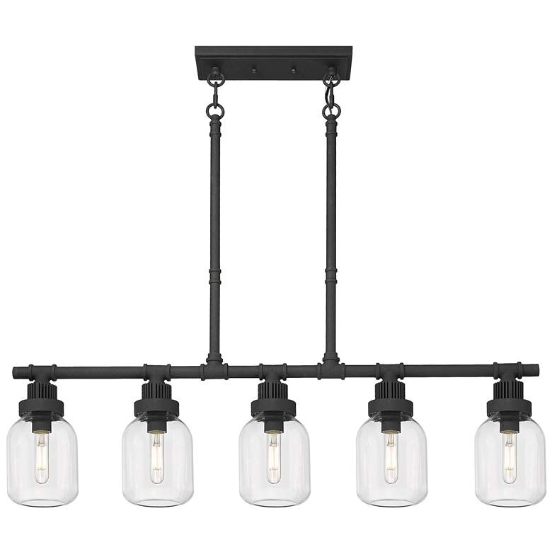 Image 1 Somers 42.88"W 5 Light Textured Black Stemmed Linear Pendant w/ Clear