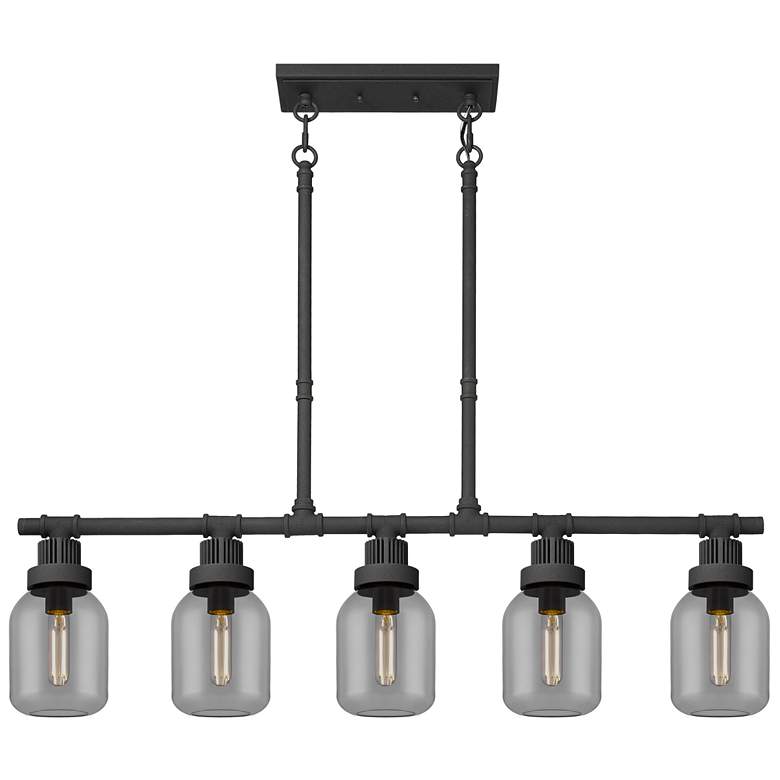 Image 1 Somers 42.88"W 5 Light Textured Black Stemmed Linear Pendant w/ Smoke