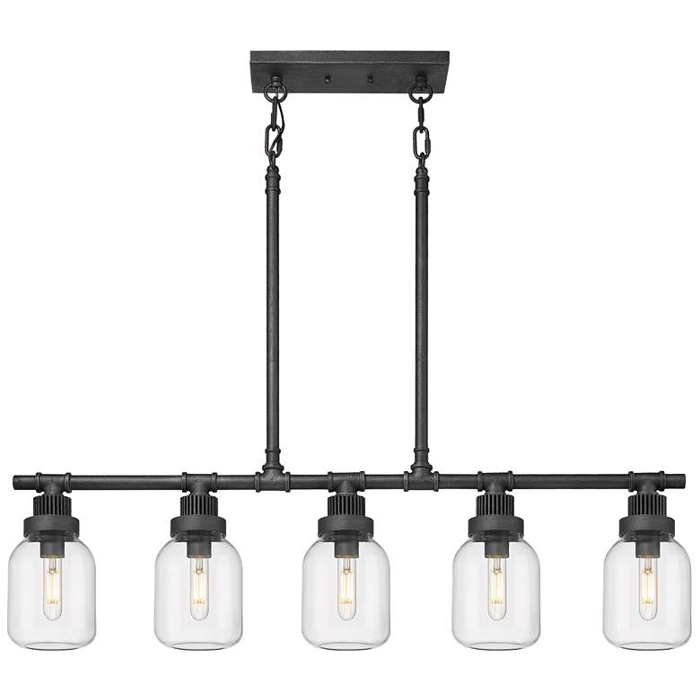 Image 1 Somers 42.88"W 5 Light Weathered Zinc Stemmed Linear Pendant w/ Clear