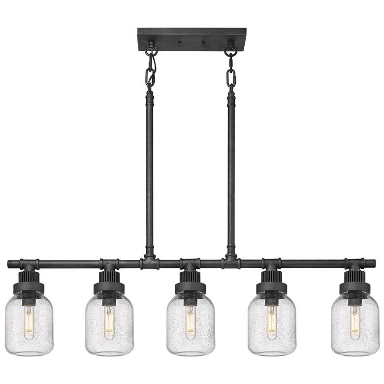 Image 1 Somers 42.88"W 5 Light Weathered Zinc Stemmed Linear Pendant w/ Seedy