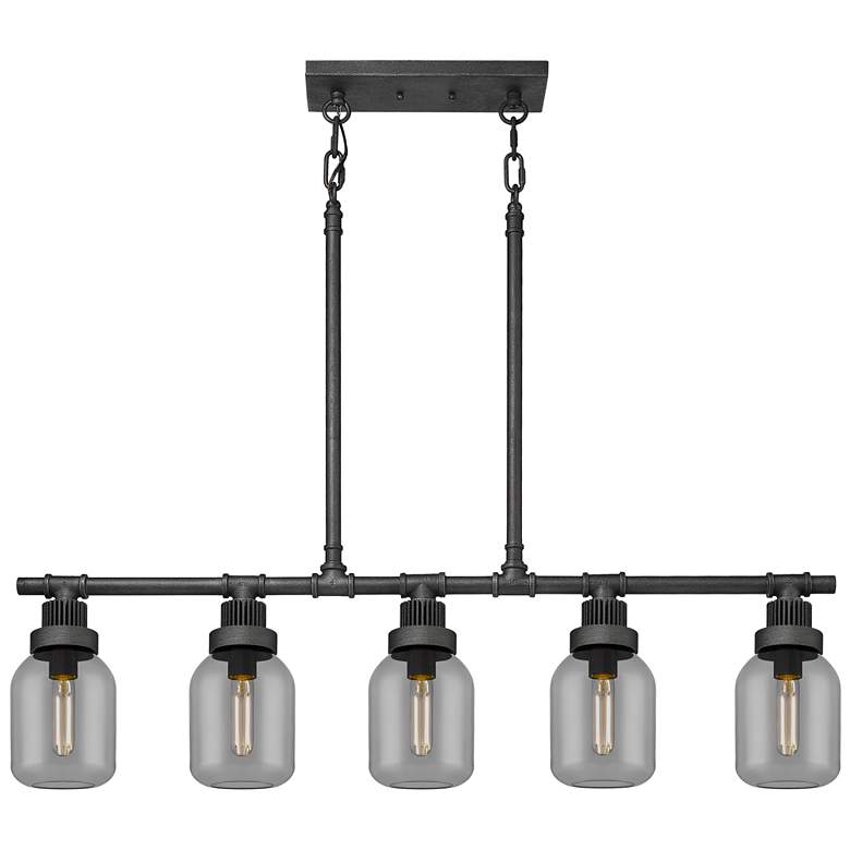 Image 1 Somers 42.88"W 5 Light Weathered Zinc Stemmed Linear Pendant w/ Smoke