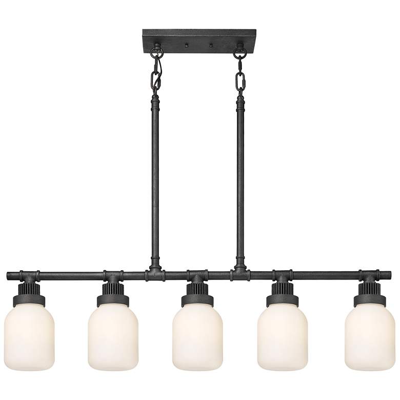 Image 1 Somers 42.88"W 5 Light Weathered Zinc Stemmed Linear Pendant w/ White