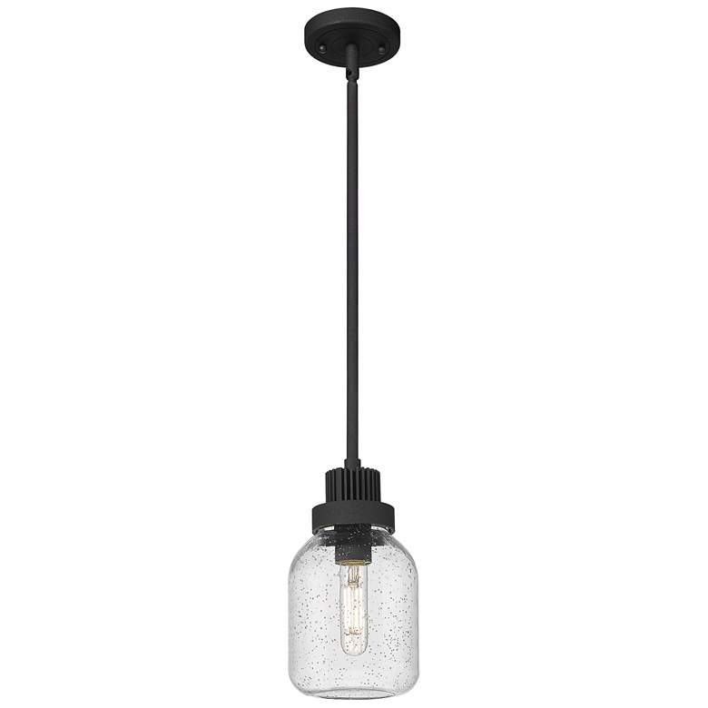 Image 1 Somers 5.5" Wide Textured Black Finish Stem Hung Pendant With Seedy Sh