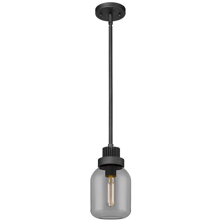 Image 1 Somers 5.5"W Weathered Zinc Finish Stem Hung Pendant w/ Plated Smoke S