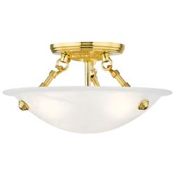 Somerset 12-in W Polished Brass Alabaster Glass Semi-Flush Mount Light