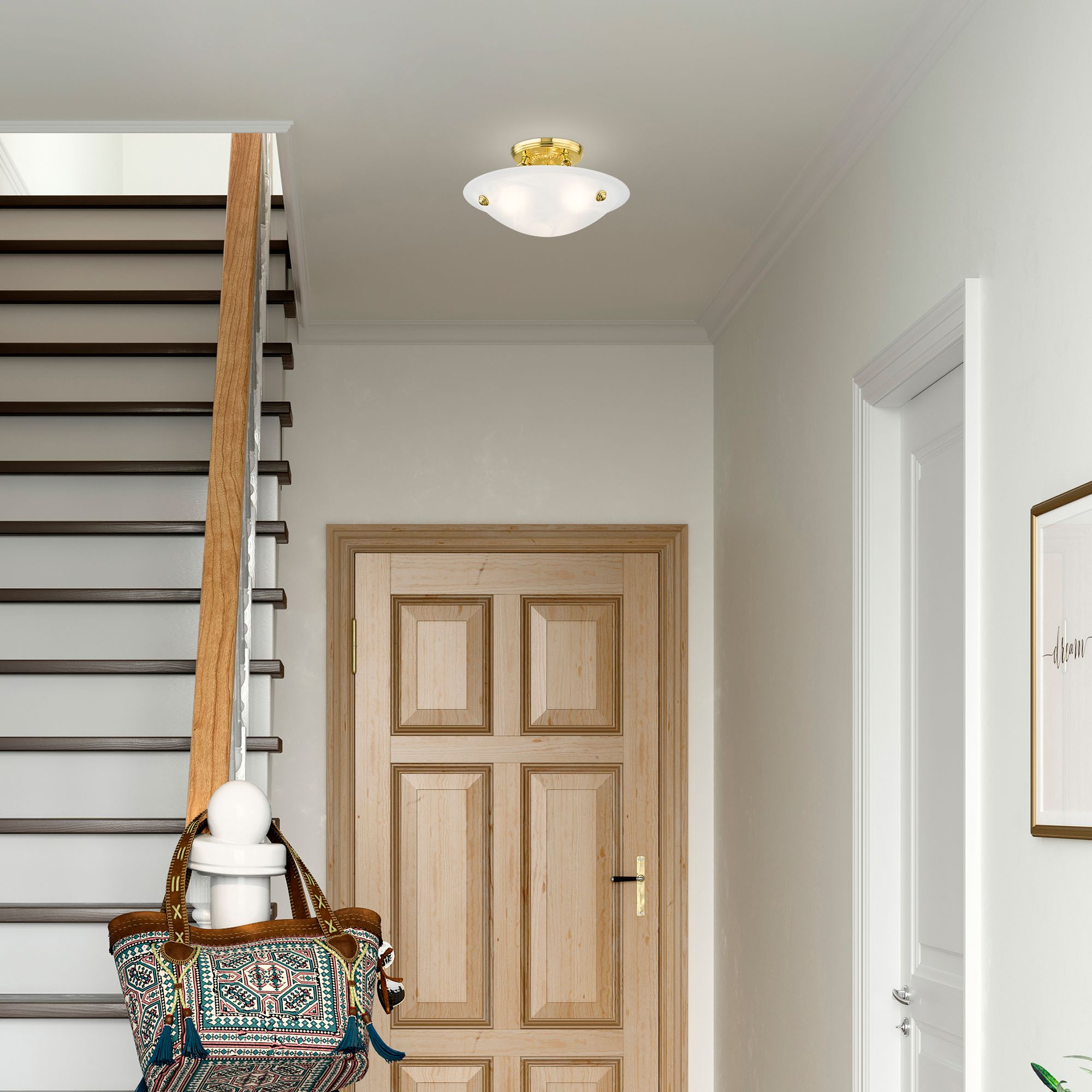 Somerset 12-in W Polished Brass Alabaster Glass Semi-Flush Mount Light